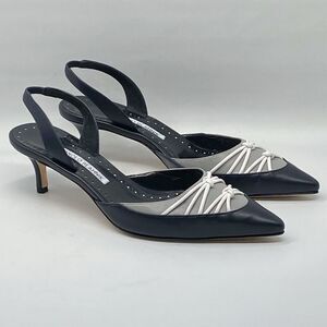 Manolo Blahnik Maretsli 50MM Leather Slingback Pumps size 37.5